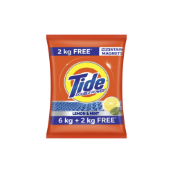 Tide Double Power Plus Lemon & Mint Detergent Powder (6 Kg + 2 Kg Free) - 8 Kilogram