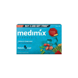 Medimix Ayurvedic Vetiver & Grape Seed with Cooling Menthol for Cool & Fresh Skin (5 x 125 g) Buy 4 Get 1 Free - 625 Gram